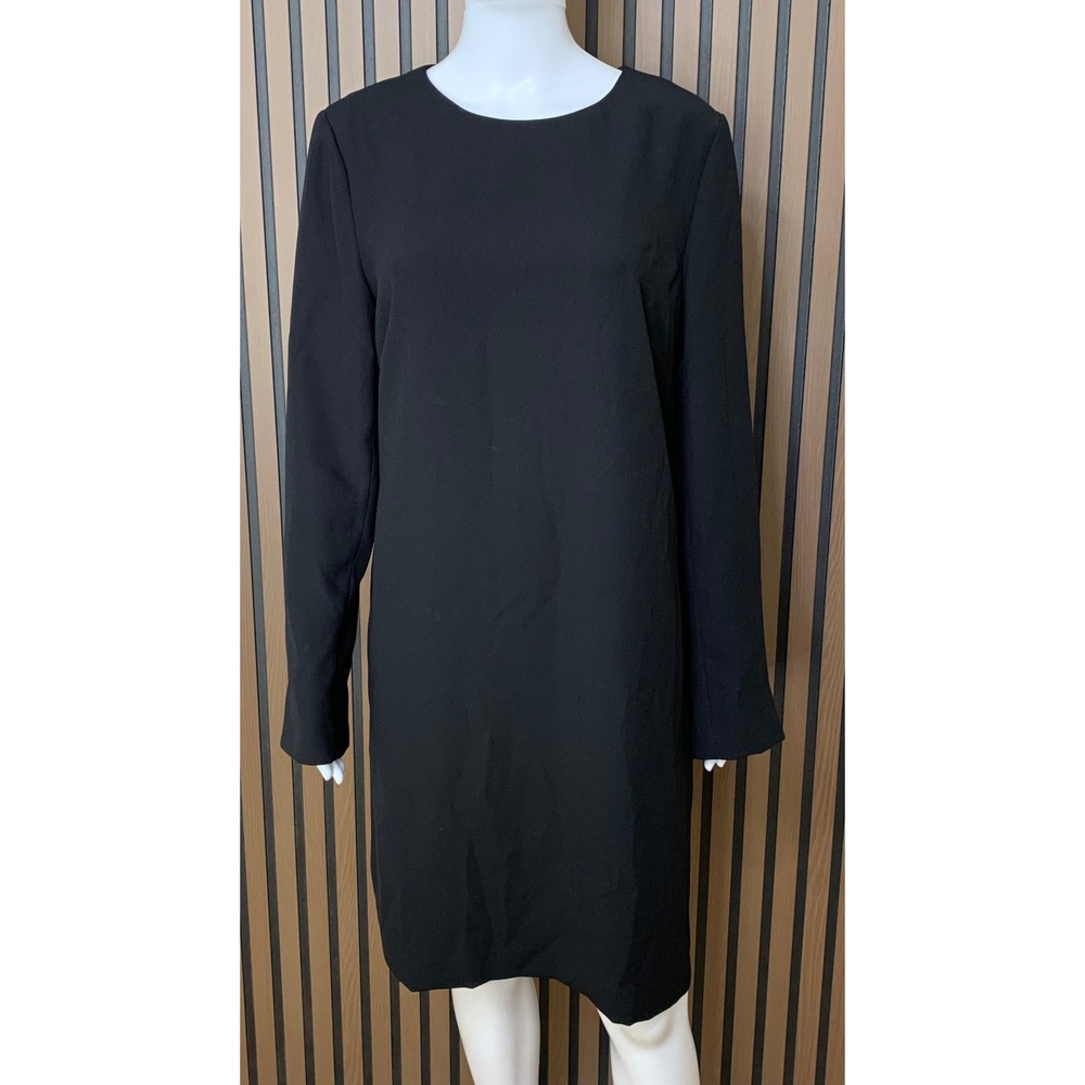 Talbots Black Long Sleeve Shift Dress Rhinestone Cuff Buttons 12 Classic